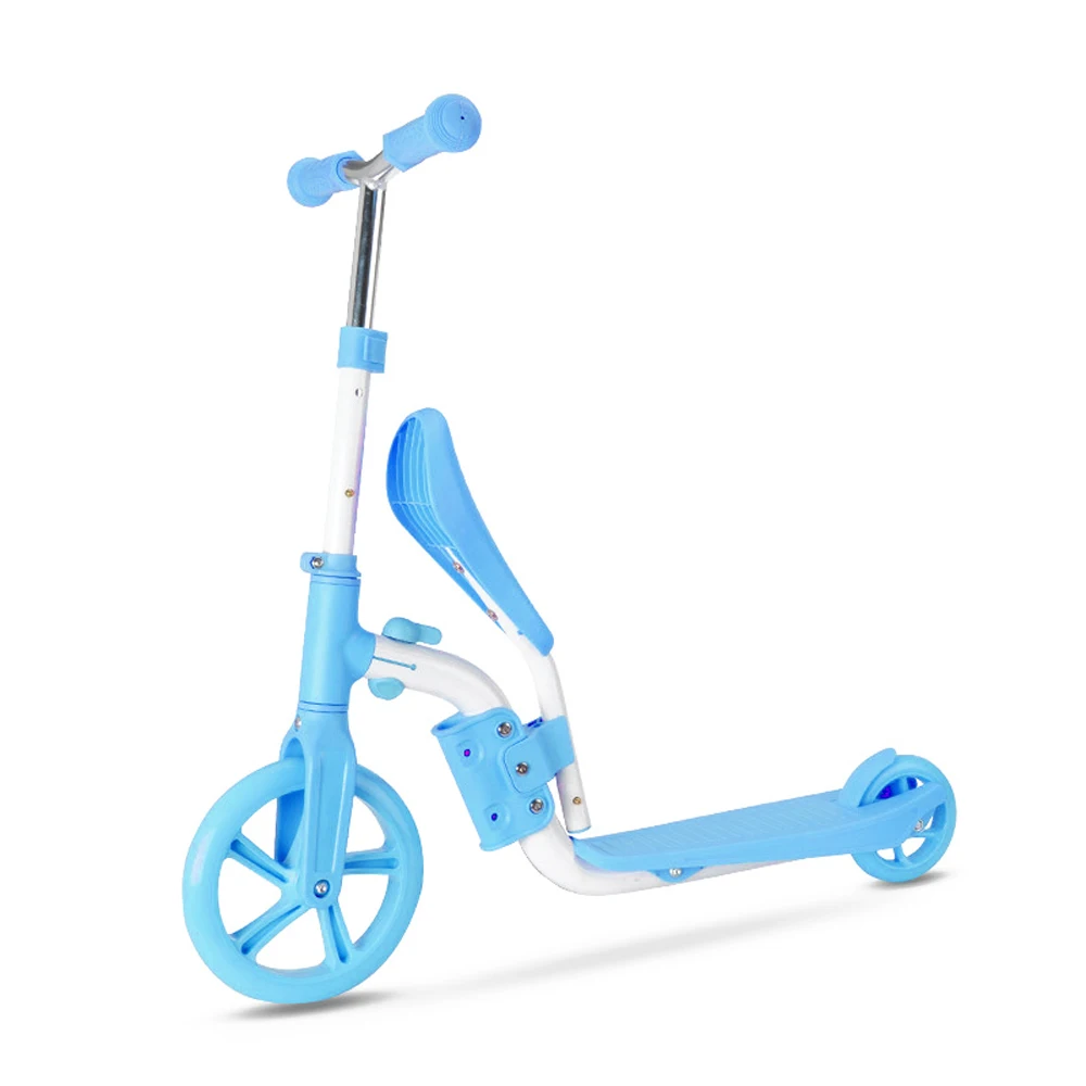 Scooter for Kids Children with Folding Seat 2-in-1 Adjustable Kick Scooter Skateboard Walker Balance Bike - Цвет: Синий