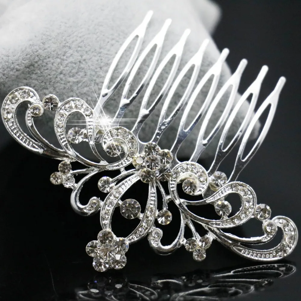Wholesale Bridal Wedding Crystal drill Hair Silver Clip Comb Pin Trendy