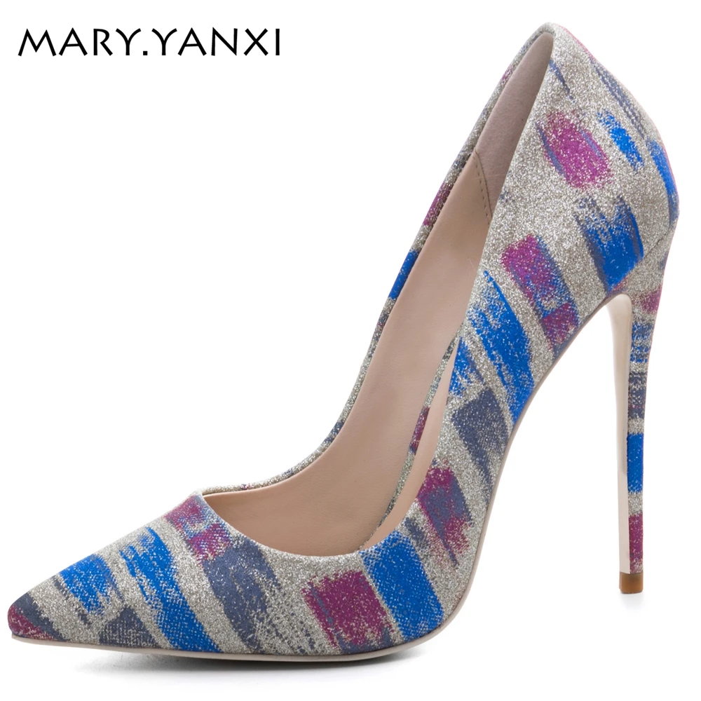 

Women mixed color high heels pumps spring autumn pointed toe stiletto shoes thin heels shoes women pumps shallow shoes for women