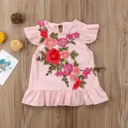 Летнее платье с цветочным рисунком; розовые платья принцессы без рукавов с вышитыми цветами для маленьких девочек; детское праздничное