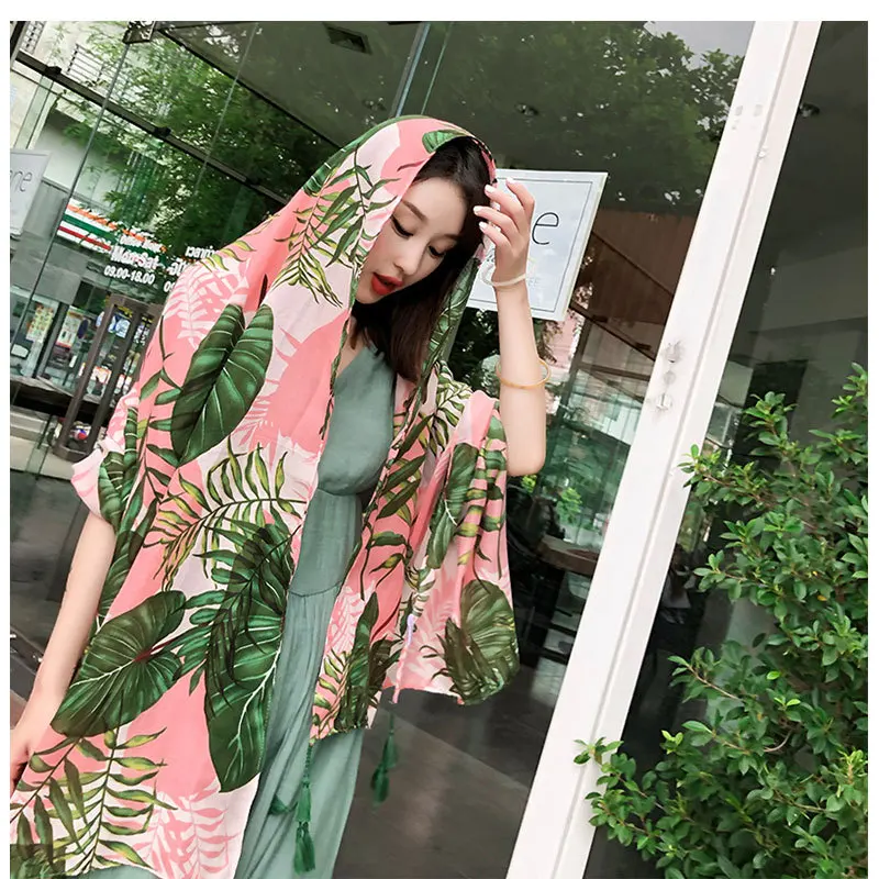 

RUNMEIFA 2019 Fashion Summer Flamingo Pattern Print Cotton Scarf For Women Long Soft Wrap and Shawls Beach Hijab Female Foulard