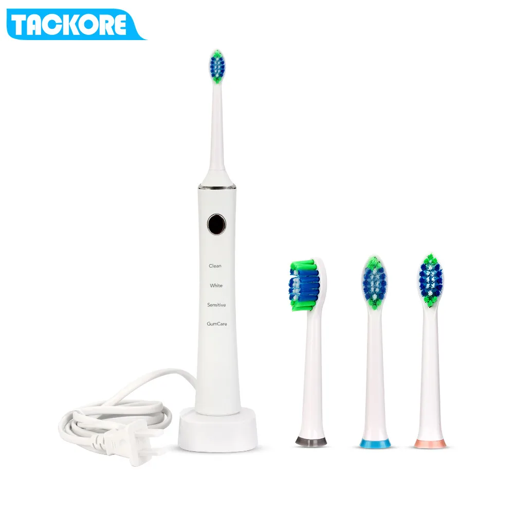 

Deep Cleaning Inductive Rechargeable Electric Toothbrush with 4 Replaceable Brush Heads 4 Modes Ultrasonic Wave Soft Toothbrush