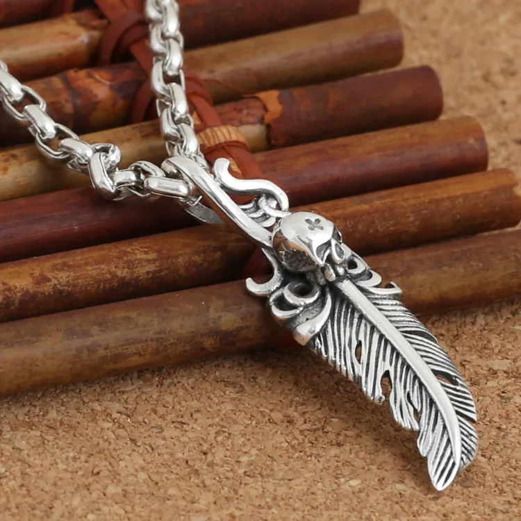 

2019 Choker Necklace Asg S925 Pure Jewelry Fashion Restoring Ancient Ways Is Han Edition Skeleton Joker Pendant Small Feathers