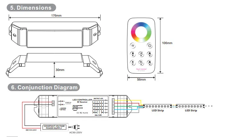 BC T1/T2/T3/T4/T5 + R4 RF Беспроводное дистанционное Затемнение/CCT/RGB/RGBW/CW CCT светодиодный контроллер приемника для светодиодной ленты, DC12V-24V