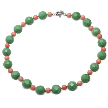

JYX Bohimia style Turquoise Necklace 15-16mm Green Round Turquoise Beads with Red Coral Pendant Necklace 21" special necklace