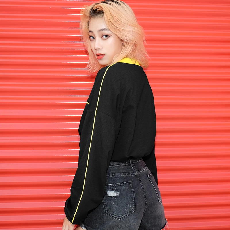 Darlingaga streetwear fashion short sweatshirt women letter print drawstring waist autumn winter cropped sweatshirts hoodie 2018 Hoodies