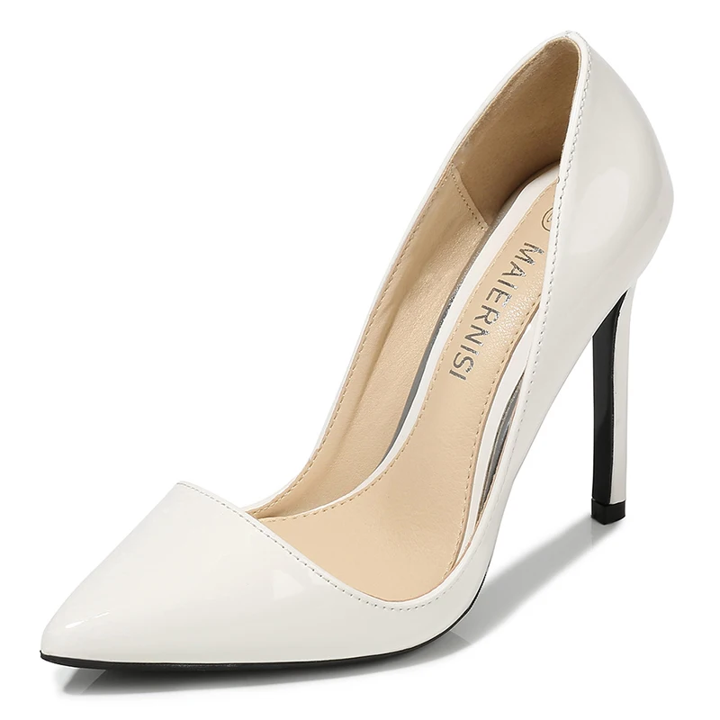 MAIERNISI/женские туфли-лодочки пикантные туфли на высоком каблуке 8 ярких цветов для ночных клубов, свадьбы, офиса женские туфли с закрытым каблуком 11 см, большие размеры 35-47 - Цвет: white