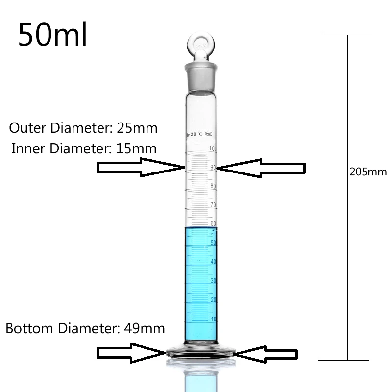 LINYEYUE 50 мл стеклянный Градуированный Цилиндр Со стоппером колпачок Мензурка цилиндр лабораторное химическое оборудование