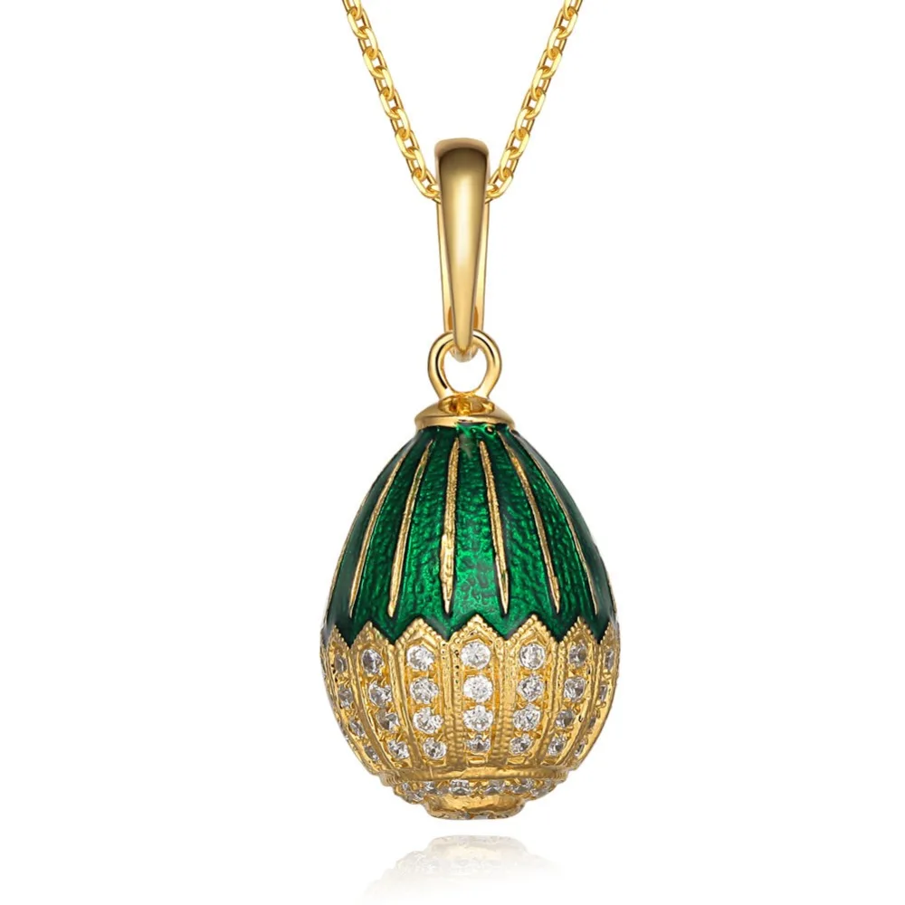 Classic Really 925 Sterling Silver Faberge Egg Pendant Charm Crystal Rhinestone Necklace Noble