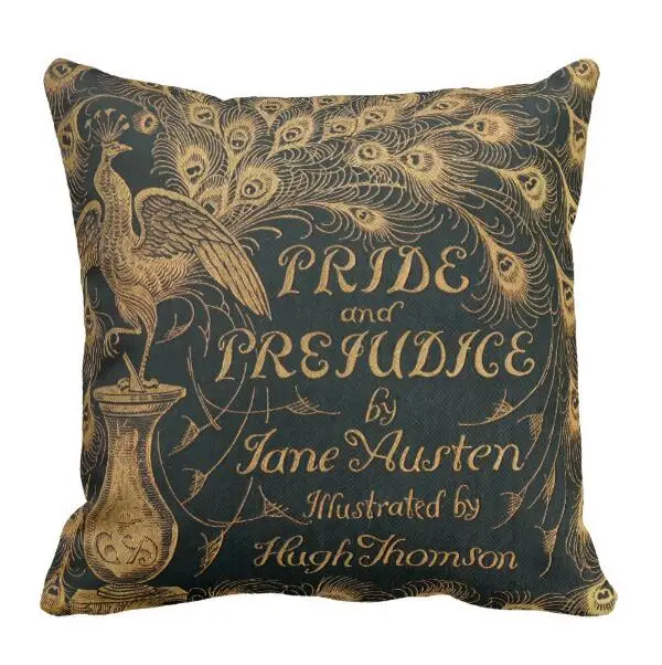 

Elegant Vintage Pride and Prejudice Book Throw Pillow Case Novelty Jane Austen Novel Cover Cushion Cover Reading Room Decor Gift