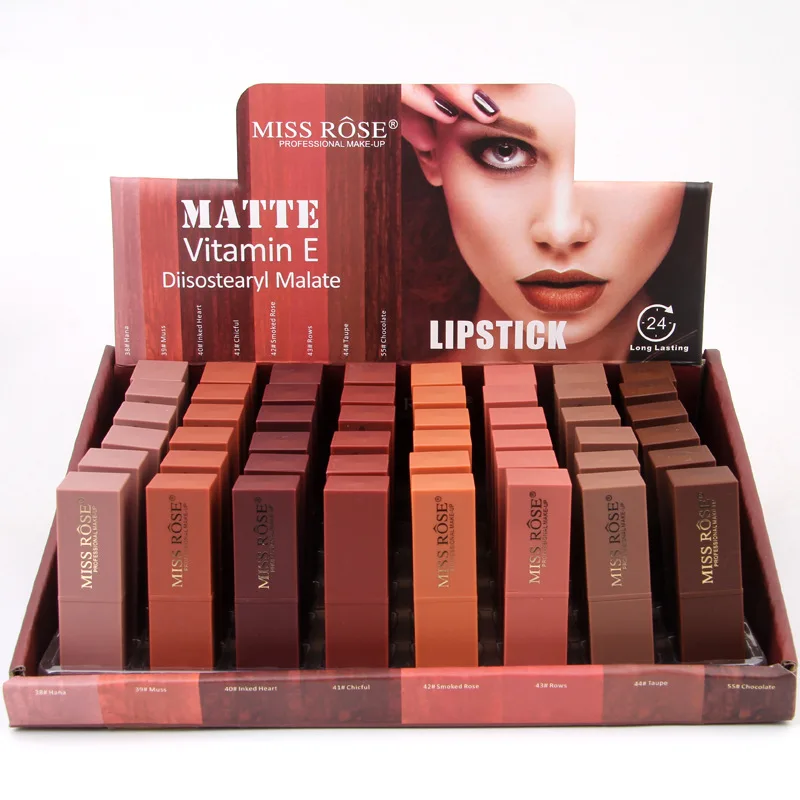 

MISS ROSE new hot matte square tube moisturizing waterproof moisturizing not easy to fade lipstick 48pc display box