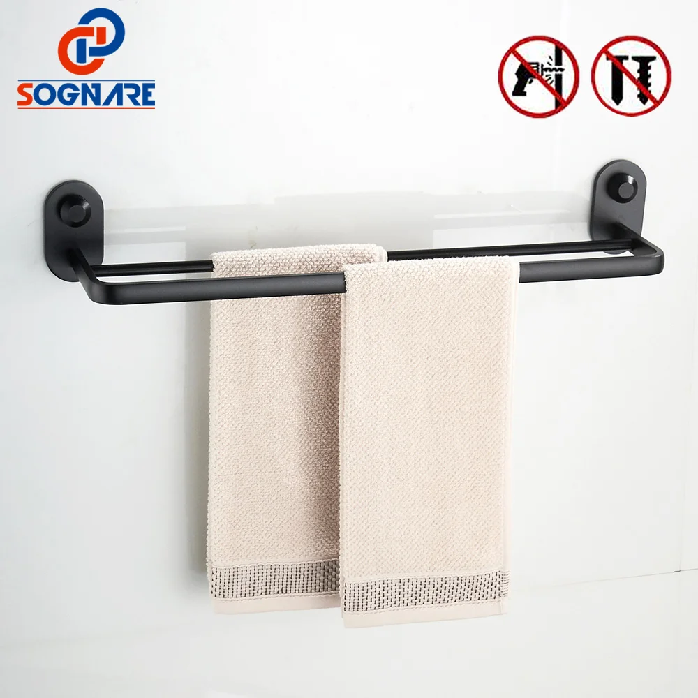 

SOGNARE Black Towel Bars 60cm Double Towel Bar Towel Holder Space Aluminum Made Wall Mounted Bath Products Bathroom Accessories