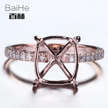 

BAIHE Solid 14K Rose Gold(AU585) Certified Emerald cut Engagement Women Trendy Fine Jewelry Elegant unique Semi Mount Ring