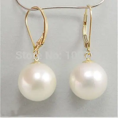 

ry00402 GOOD LOOKING 10-11MM SOUTH SEA ROUND WHITE PEARL EARRINGS 14K
