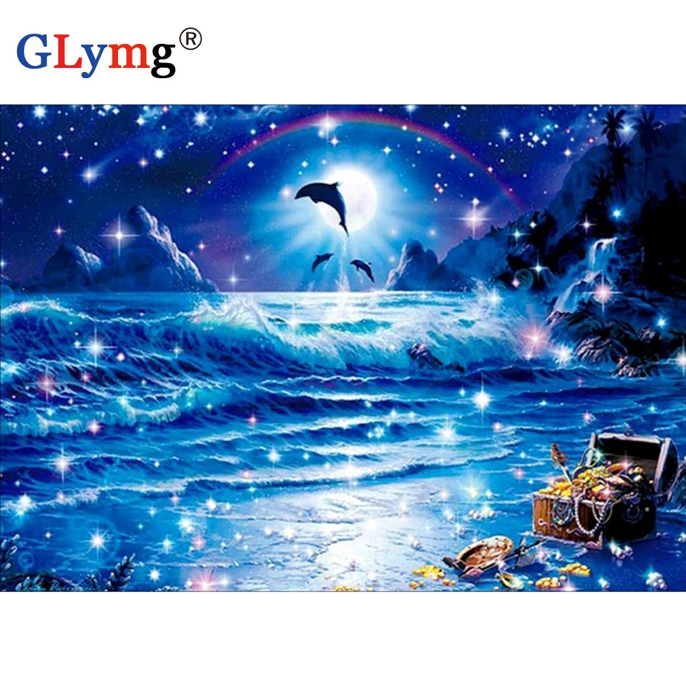 5d Diy Diamond Painting Full Drill Cross Stitch Dolphin Blue Ocean Diamond Embroidery Square Rhinestones Embroidery Home Decor