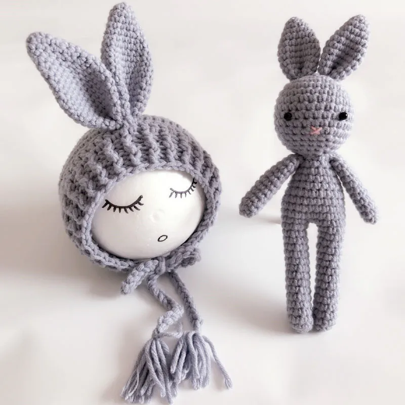 

Cute Bunny Costumes Clothes for Kids Support for Little Girls Boy Crochet Cap Rabbit Toy Support Frame 0-3 M