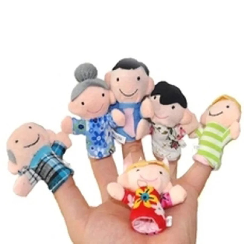 6 шт./лот Семья Стиль бархат палец марионетка, игра узнать детские игрушки стильная футболка с изображением персонажей видеоигр на пальцы