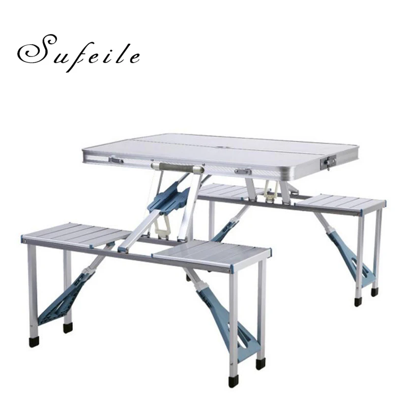 

SUFEILE Outdoor Aluminum Folding Table Alloy Conjoined Folding Tables And Chairs Portable Folding Picnic Barbecue Table W5D20