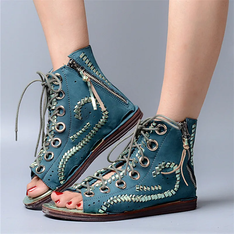 Vert Red Up Glands Cheville D'été Nouveau Casual Femmes Peep Gladiateur rose pourpre Toe Rose Évider Appartements Plat 2019 Bottes Lace Jady Sandales 1qzg4U1