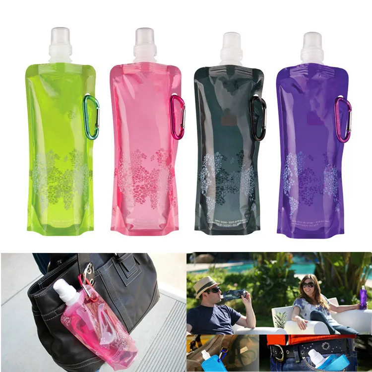 

Foldable Water Bottle Bags 480ML Environmental Protection Collapsible Portable Outdoor Sports Water Bottles for Hiking Camping