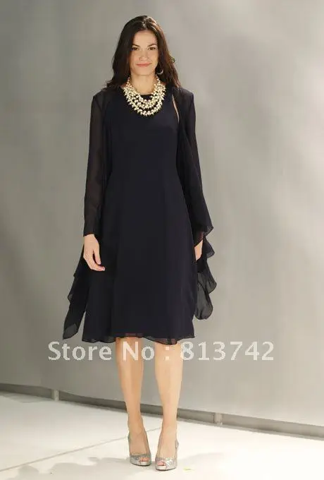 Sleeves black knee length dress and jacket affordable