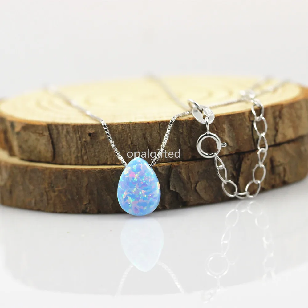 

1pc/lot Free Shipping Synthetic Opal Necklace water drop shape 8*11mm opal conflower blue op26 with silver box chain for gift