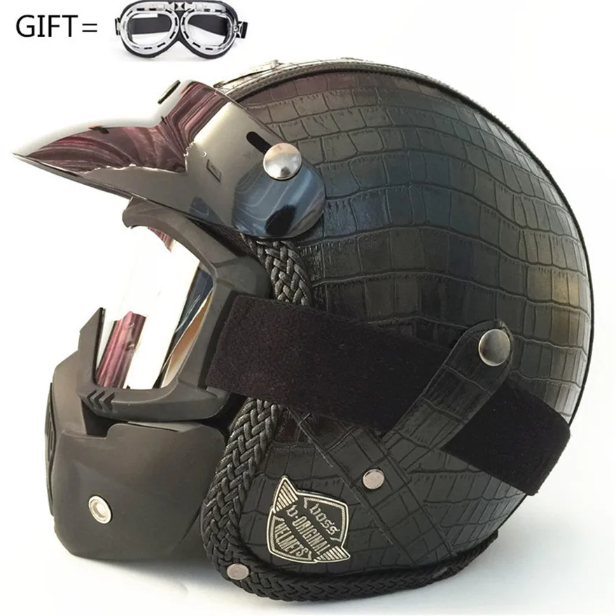

Synthetic Leather Motorcycle Helmet Retro Vintage Cruiser Chopper Scooter Cafe Racer Moto Helmet 3/4 Open Face Helmet DOT