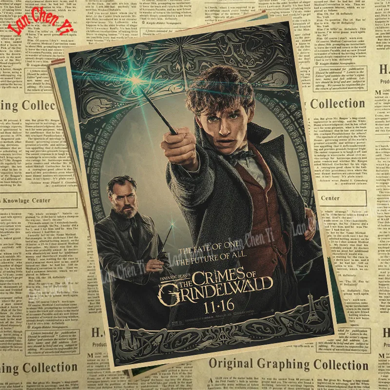 Фантастические звери: плакат из крафт-бумаги "The Crime of Grindelwald" для украшения дома, декоративная печать на стену