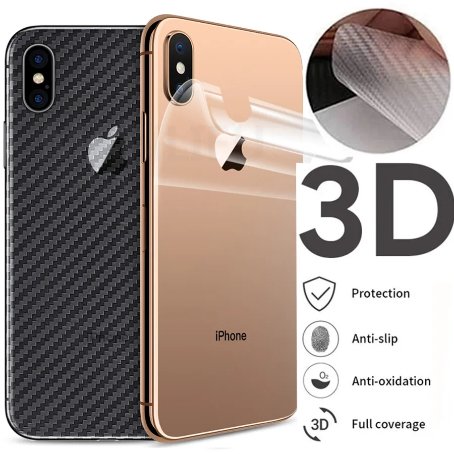 

5Pcs 3D Carbon Fiber Screen Protector on For Apple iPhone XS Max XS XR 8 7 6 6s Plus 5 5s 5E Back Cover Protective Guard Film