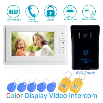 

(1 SET)Touch button Video Intercom Improvement tool Door Phone 7'' Monitor RFID Card Unlock Release Function Door Bell System