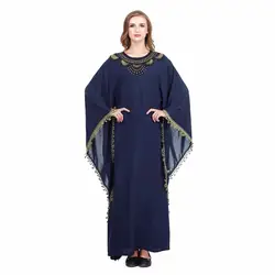 Мусульманское женское платье с вышивкой рукав «летучая мышь» Свободные Бисер Исламская Абая костюмы Рамадан Ближний Восток турецкий