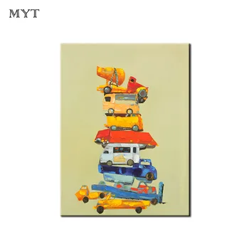 

Handmade Modern Colorful cars oil painting abstract landscape On Canvas Wall Art picture for Children's room Home Decor