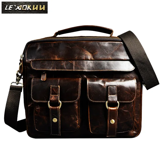 Men Real Leather Antique Design Business Briefcase 13 Laptop Bag Men Real Leather Antique Design Business Briefcase 13 Laptop Bag Attache Portfolio Tote One