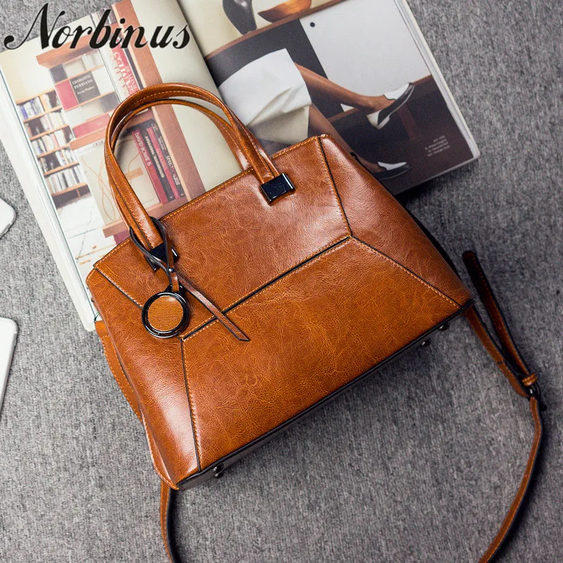 

Norbinus Genuine Leather Women Messenger Bag Oil Wax Cowhide Shoulder Handbag Ladies Sling Crossbody Tote Female Top Handle Bags