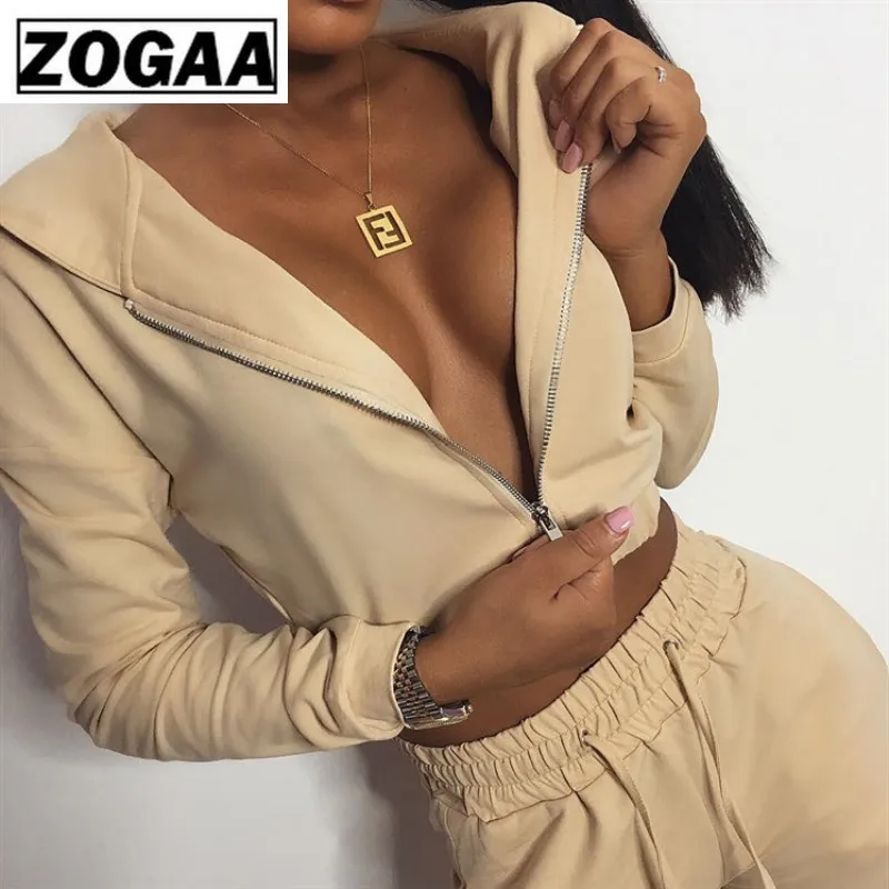 

ZOGGA Solid Color Female Jogging Suits with Zipper High-quality Polyester Spandex Causal Clothes Breathable Women's Leisure Suit