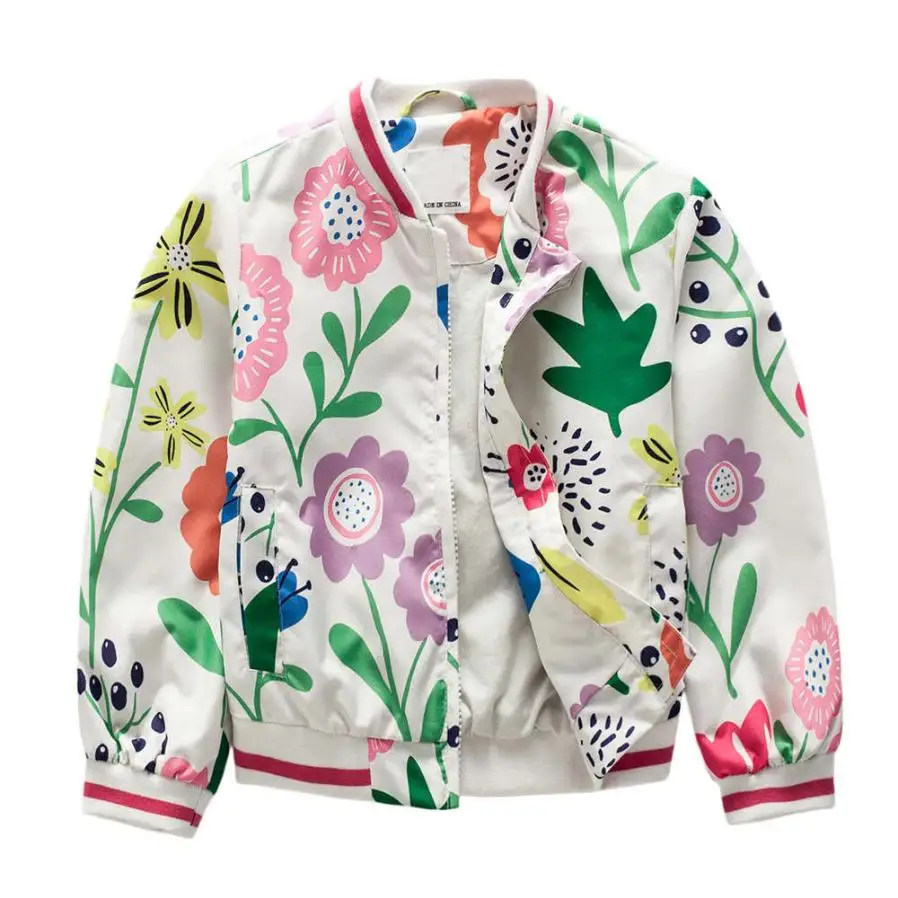 

2017 Girls Baseball Jackets Flower Printed Outdoor Windbreaker Winter Outerwear
