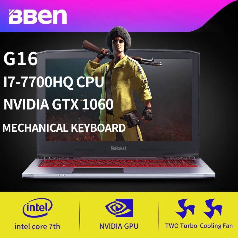 BBEN G16 15 6 &quotпредварительно Win10 Intel I7 7700HQ Процессор NVIDIA GTX1060 GDDR5 FHD1920 * 1080 32 г