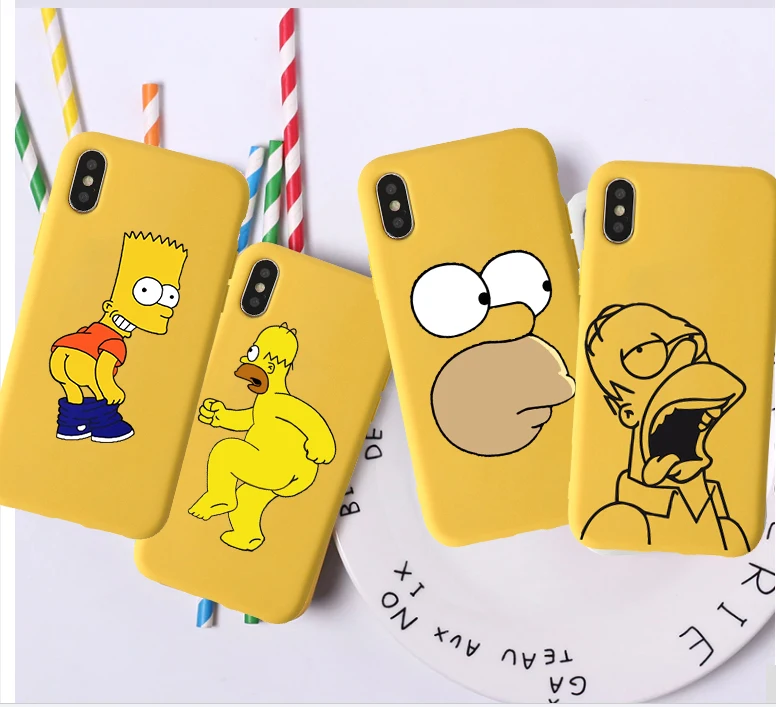 US Street Fashion Brand Candy Color TPU Case phone For iphoneX 7 8 XS XR XSMAX The Simpson Black Yellow Cover