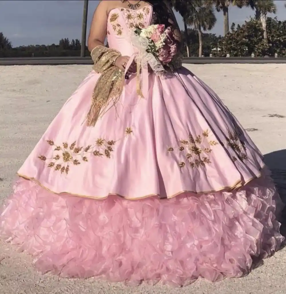 rose gold pink quinceanera dresses