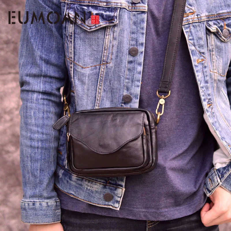 

EUMOAN Simple men's retro shoulder Messenger bag new leather casual small first layer leather bag
