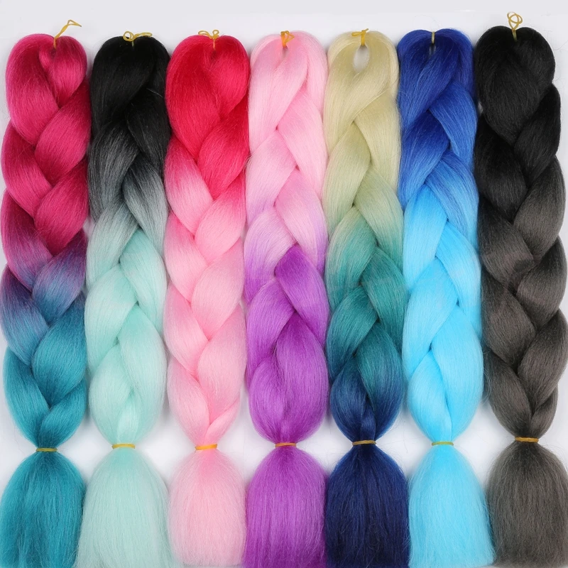 

MERISIHAIR 24inch Ombre Pink Blonde Red Blue Braiding Hair Synthetic Crochet Hair Extensions Jumbo Braids Hairstyles