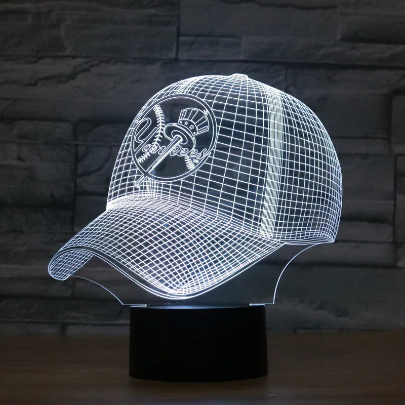 

8075 New York Yankees Baseball Cap Hat 3D LED Lamp Atmosphere lamp 7 Color Changing Visual illusion LED Decor Lamp