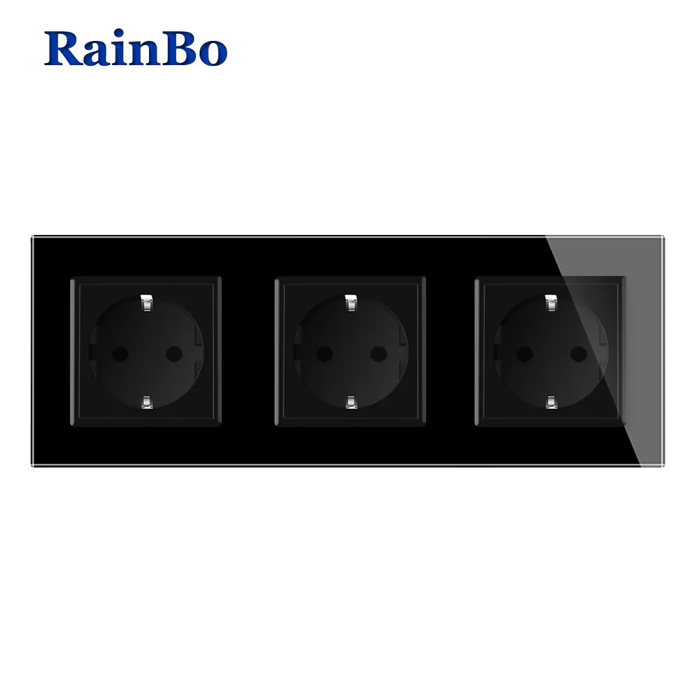 

RainBo Manufacturer-Wall power-Socket EU-Standard Crystal-Glass Panel-AC 110~250V 16A 222*80mm Wall-Socket A38E8E8EB