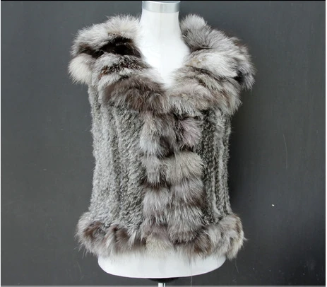 

2019 Drop shipping Natural Knitted Rabbit Fur Vest With Fox Fur Collar ~ NEW STYLE FAST SHIPPING
