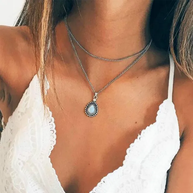 2017 boho pietra multi Donne Catena in argento Girocollo Collana chocker collana 2017 boho pietra multi Donne Catena in argento Girocollo Collana chocker collana
