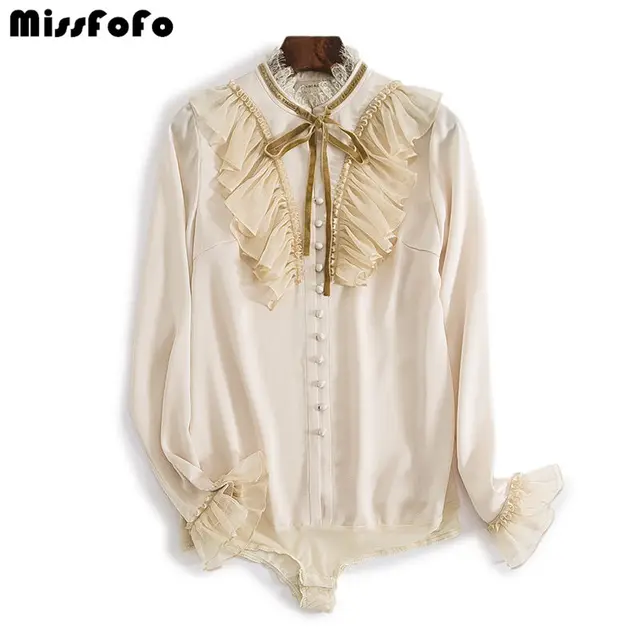 MissFoFo 2019 Новая модная женская рубашка с бантом однотонная стойка с расклешенными рукавами Офисная Женская бархатная Размер s-xl высокое качество