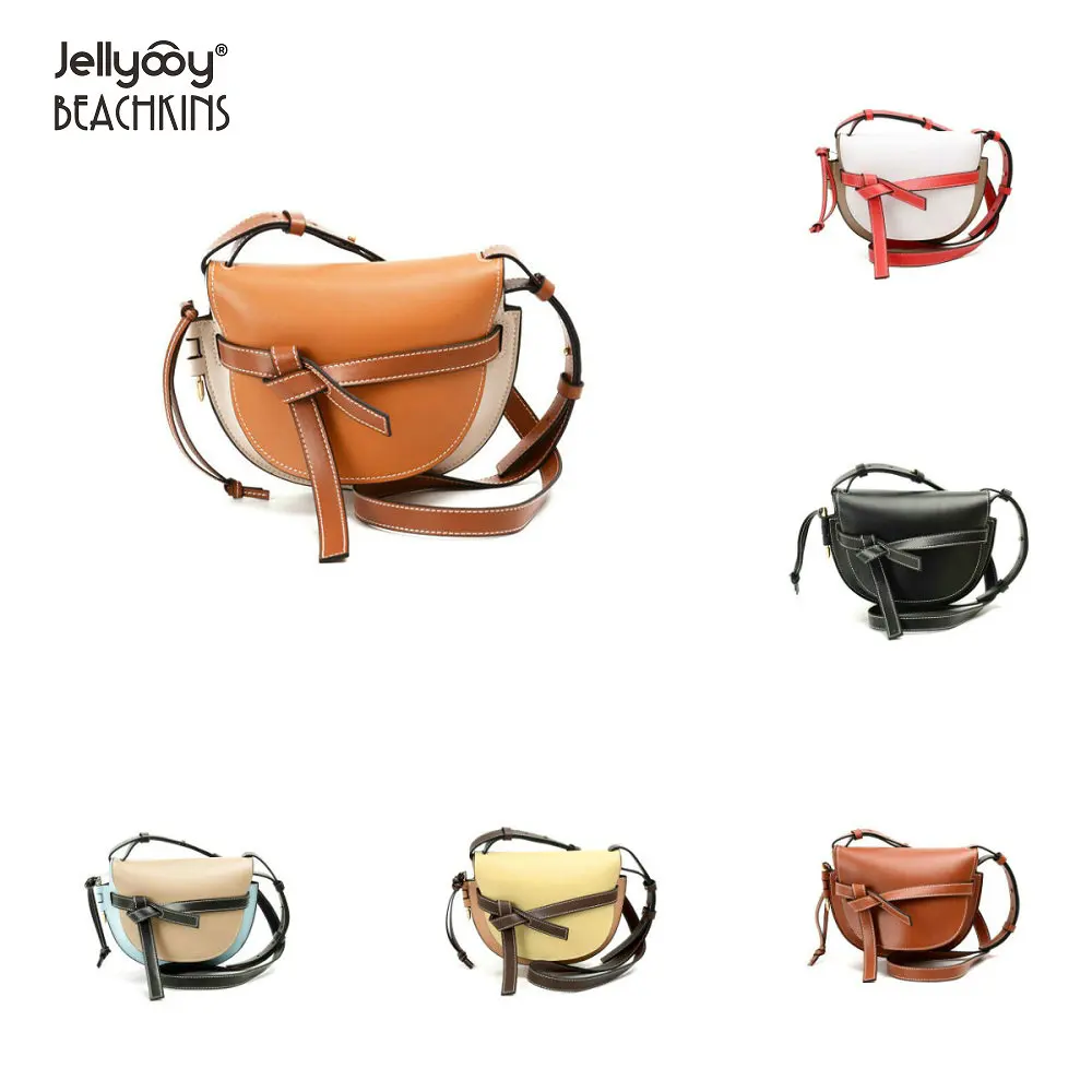 

Jellyooy Beachkins Luxury Genuine Leather Handbag Bowknot Saddle Bags Contrast Color Gate Bag Girl Shoulder Messenger Bags
