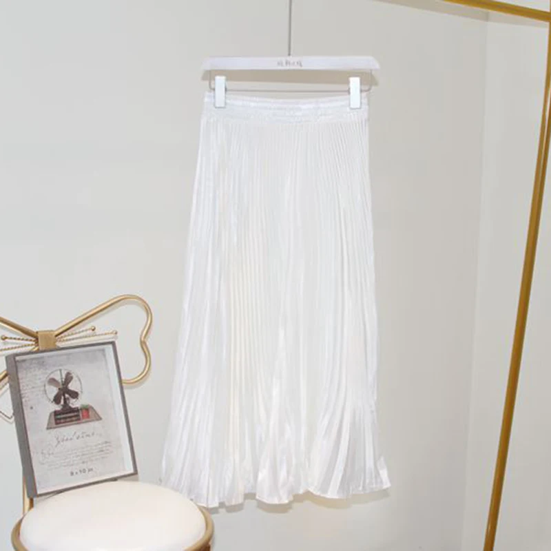 Белый 11 colors Mermaid Pleated Skirt Women Long Maxi Skirts Summer Plus Size Elastic Waist Korean Style Maxi Skirts Harajuku Cotton - Цвет: Белый