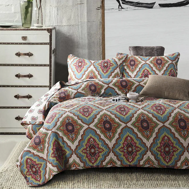 

CHAUSUB American Quality Quilt Set 3PCS 100% Cotton Quilts Quilted Bedspread Bed Cover Sheets Pillowcase Coverlet Set KING Size