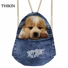 THIKIN/женские сумки для плавания,, 3D, синие, DenimCute, животные, кошка, принт, нарисованные, струнные рюкзаки, Повседневная пляжная сумка для мальчиков, спортивная сумка